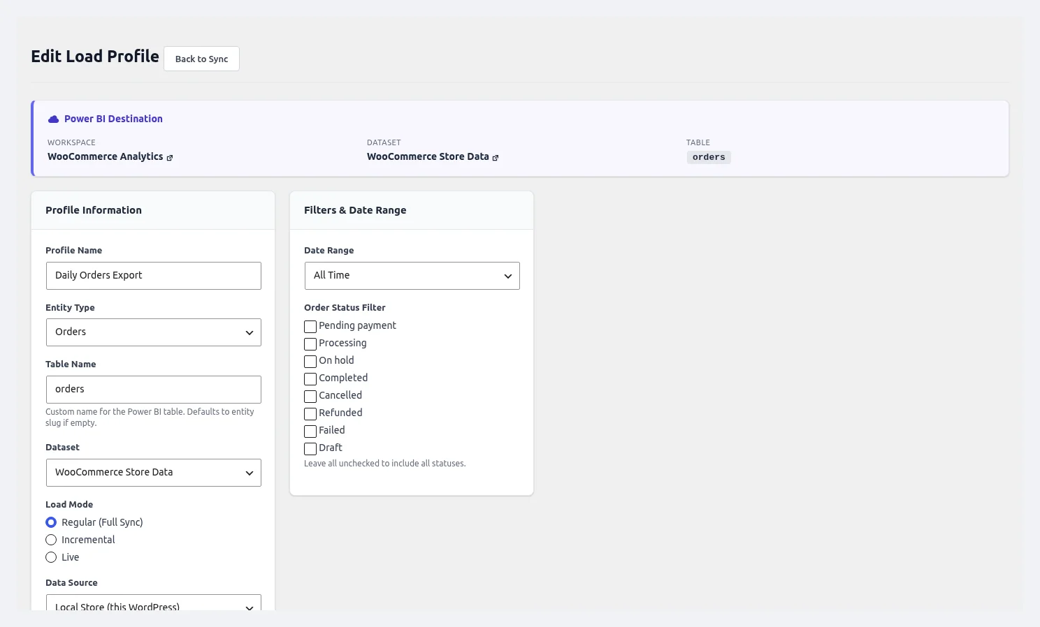 Edit Load Profile