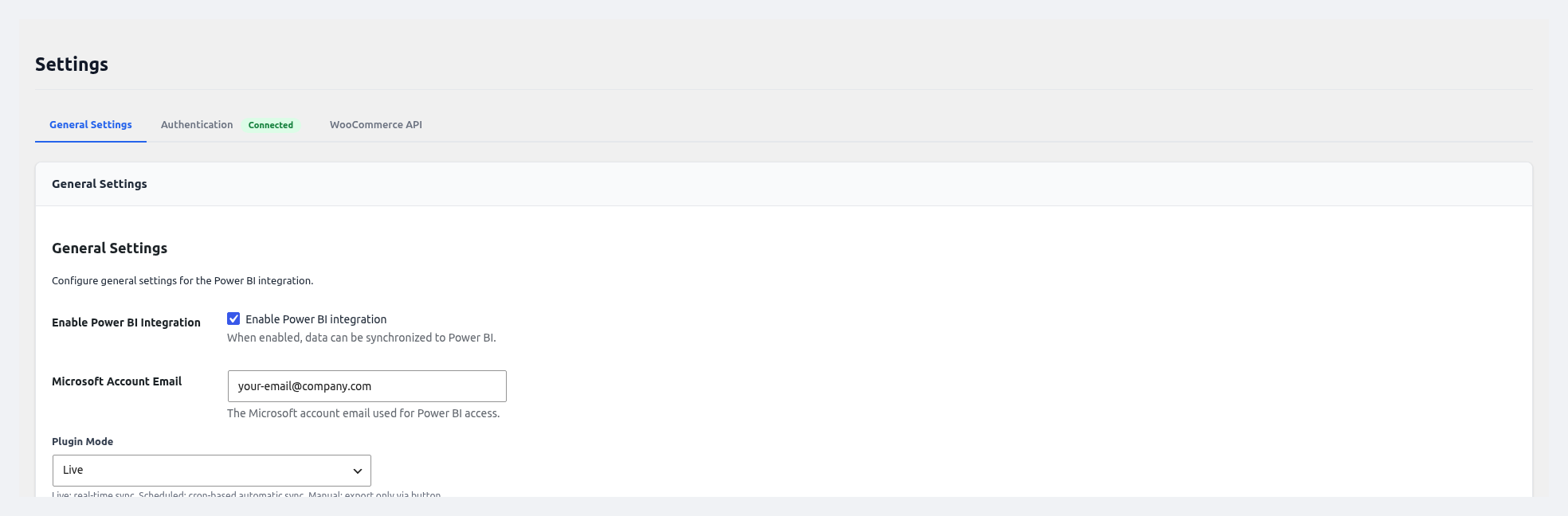 Settings — General tab