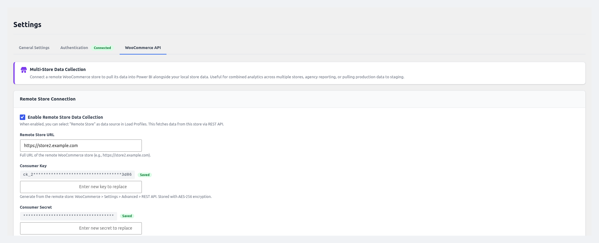 Settings — WooCommerce API tab