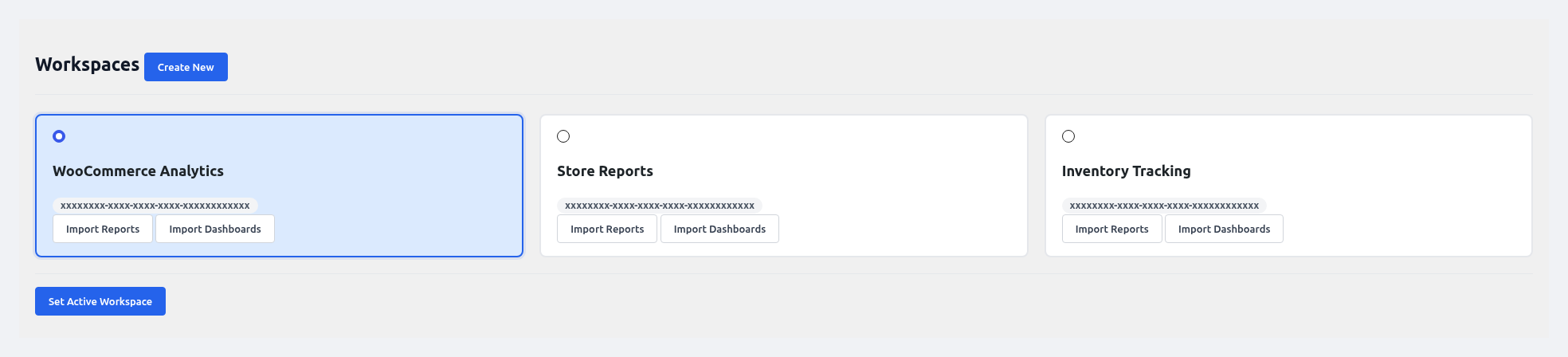 Workspaces page