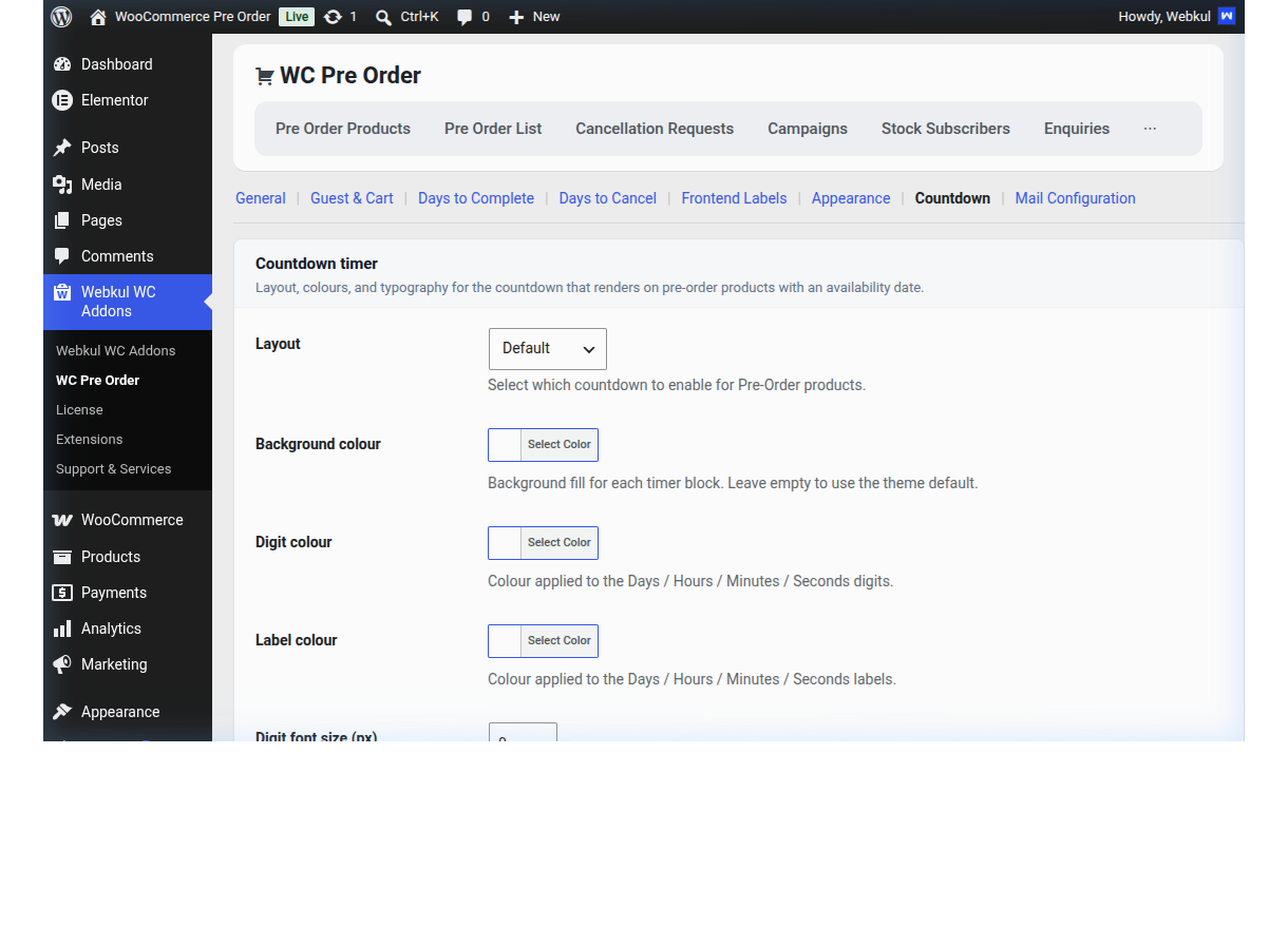 Admin Countdown Settings