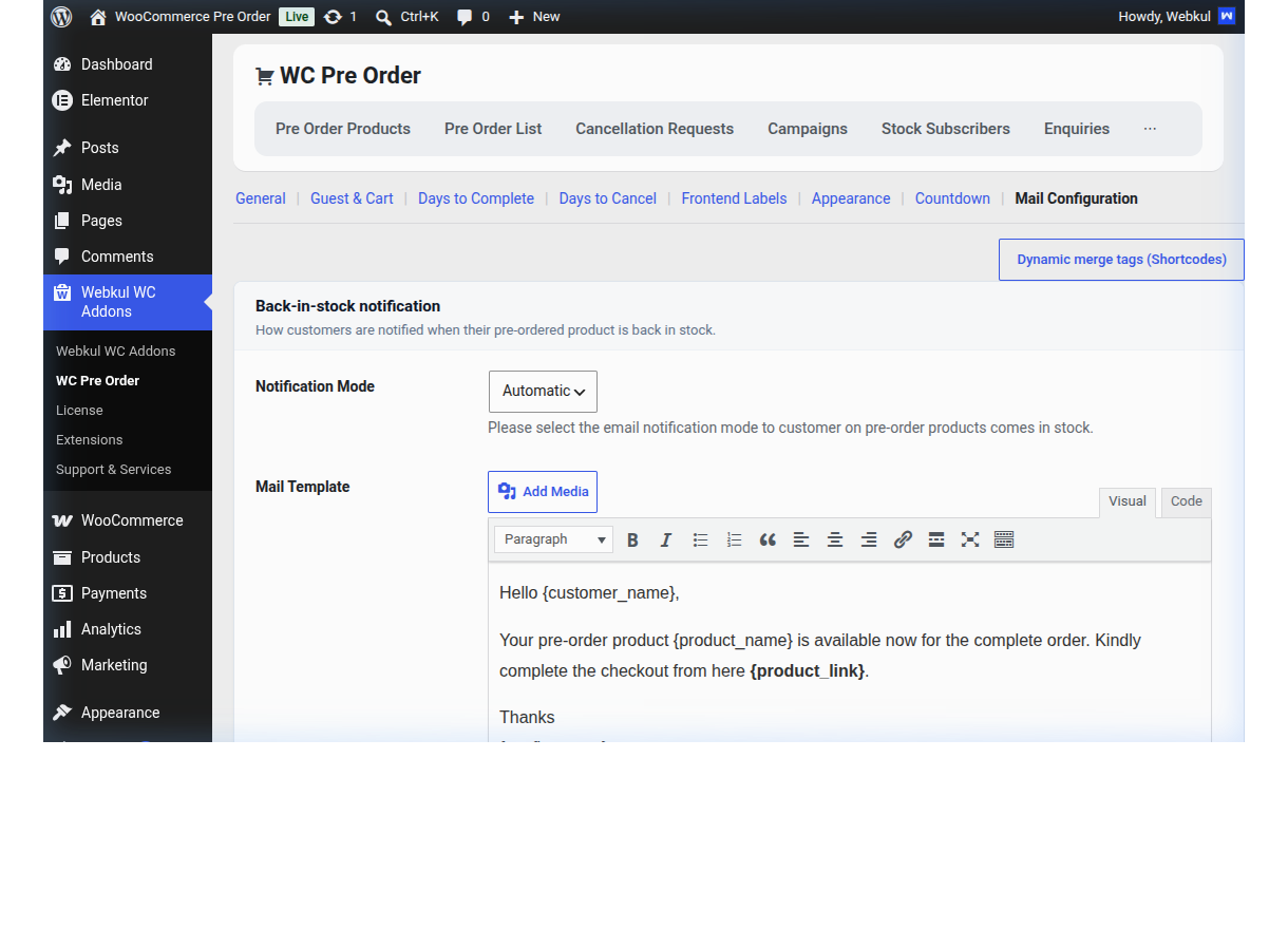 Admin Mail Configuration Settings