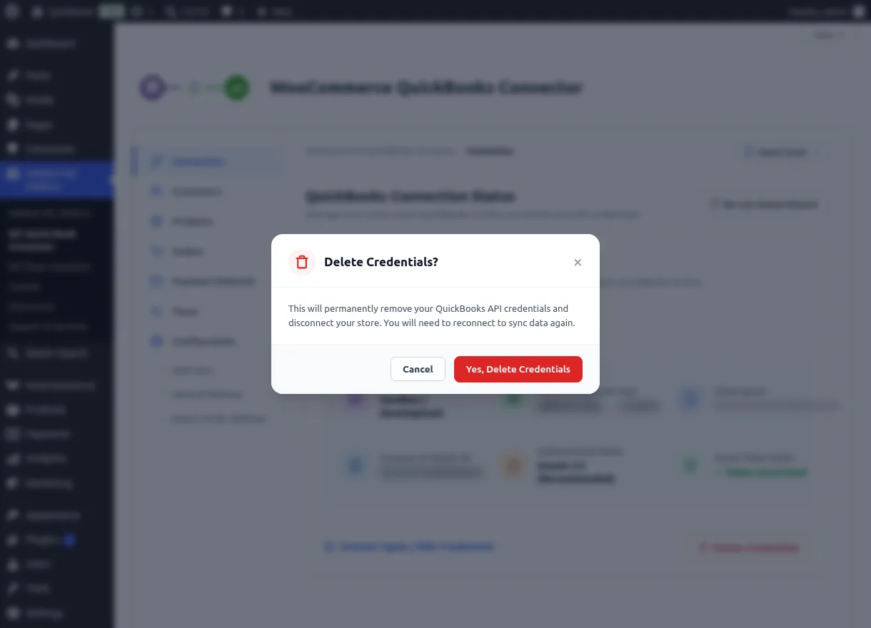 Delete Credentials confirmation dialog