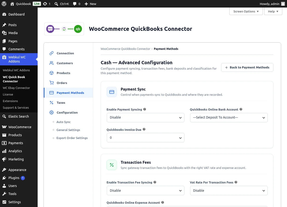 Advanced payment configuration for a gateway
