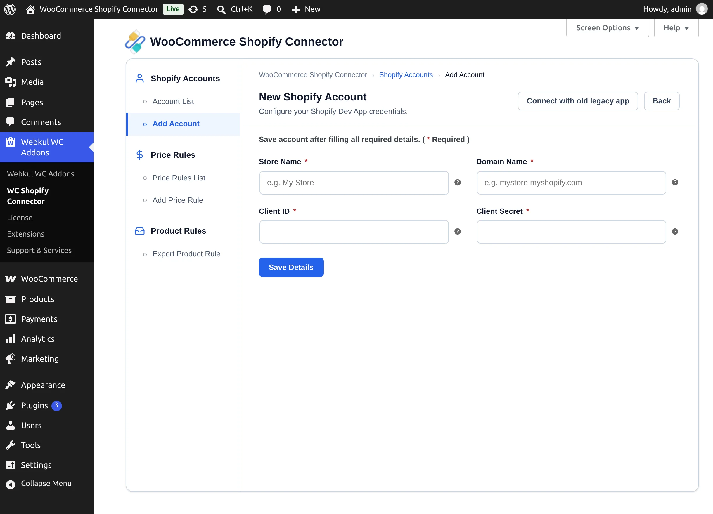 Add account form