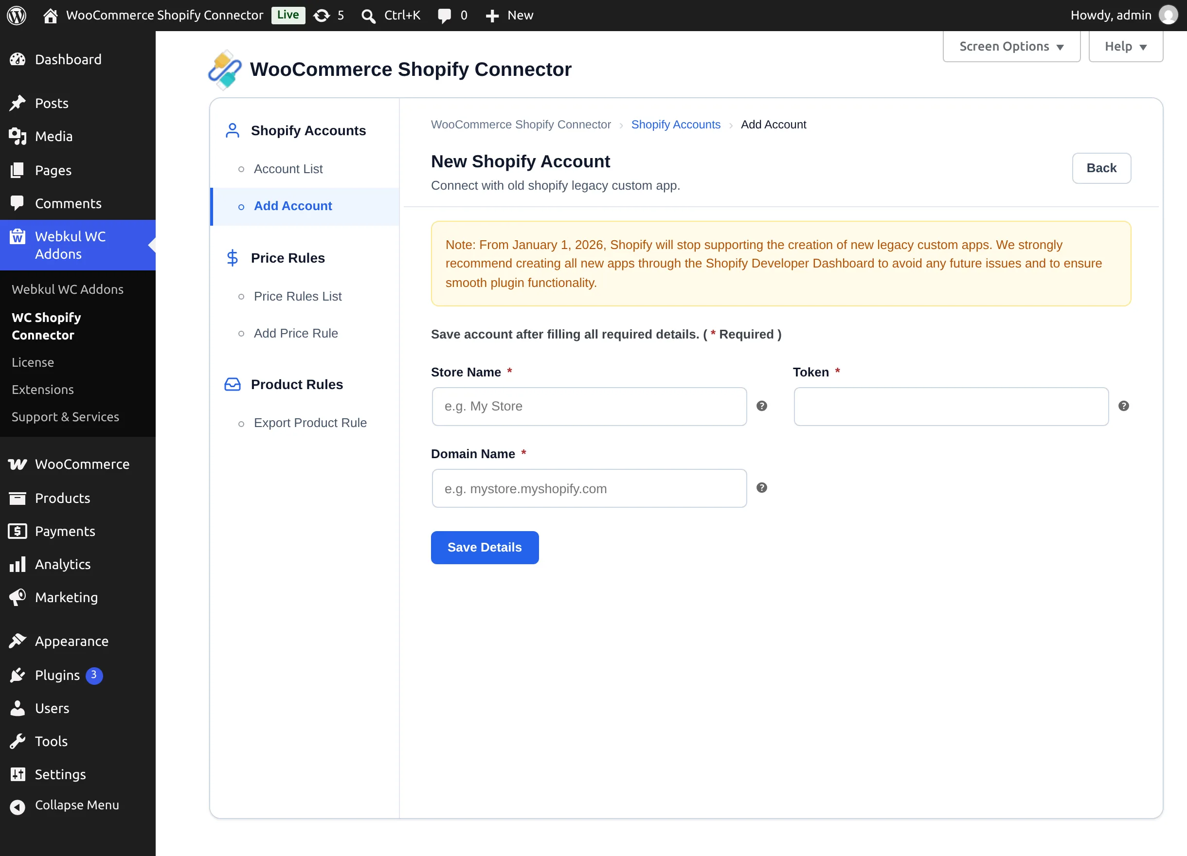 Legacy account form