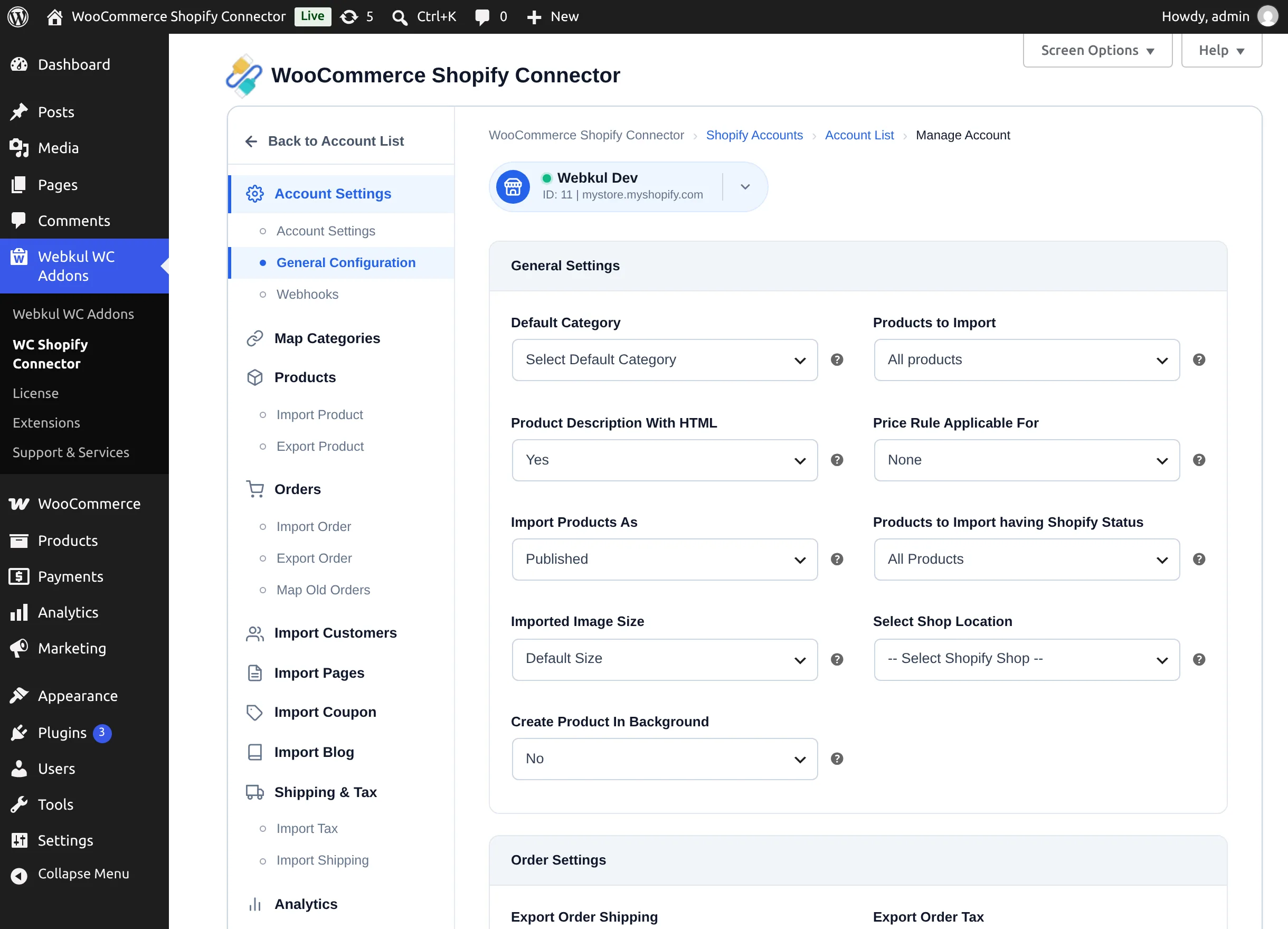 General configuration — general settings