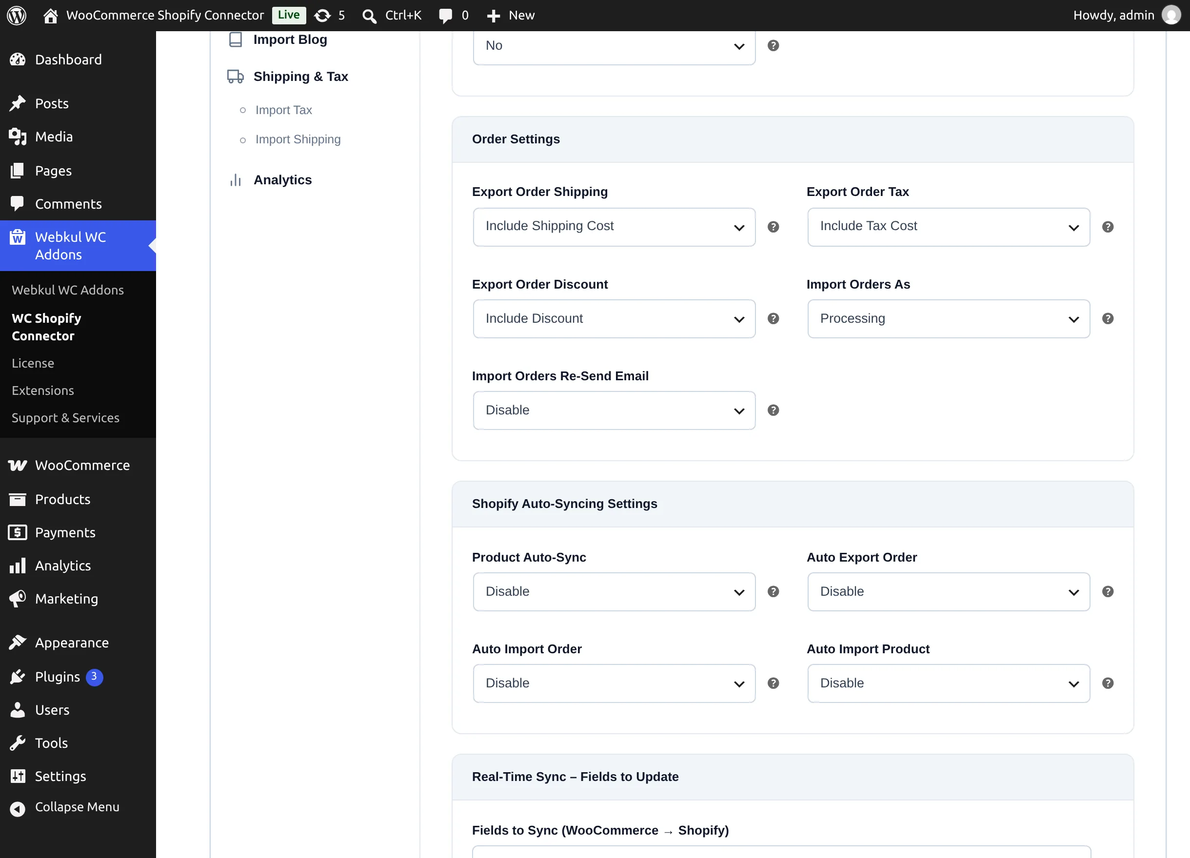 General configuration — order settings