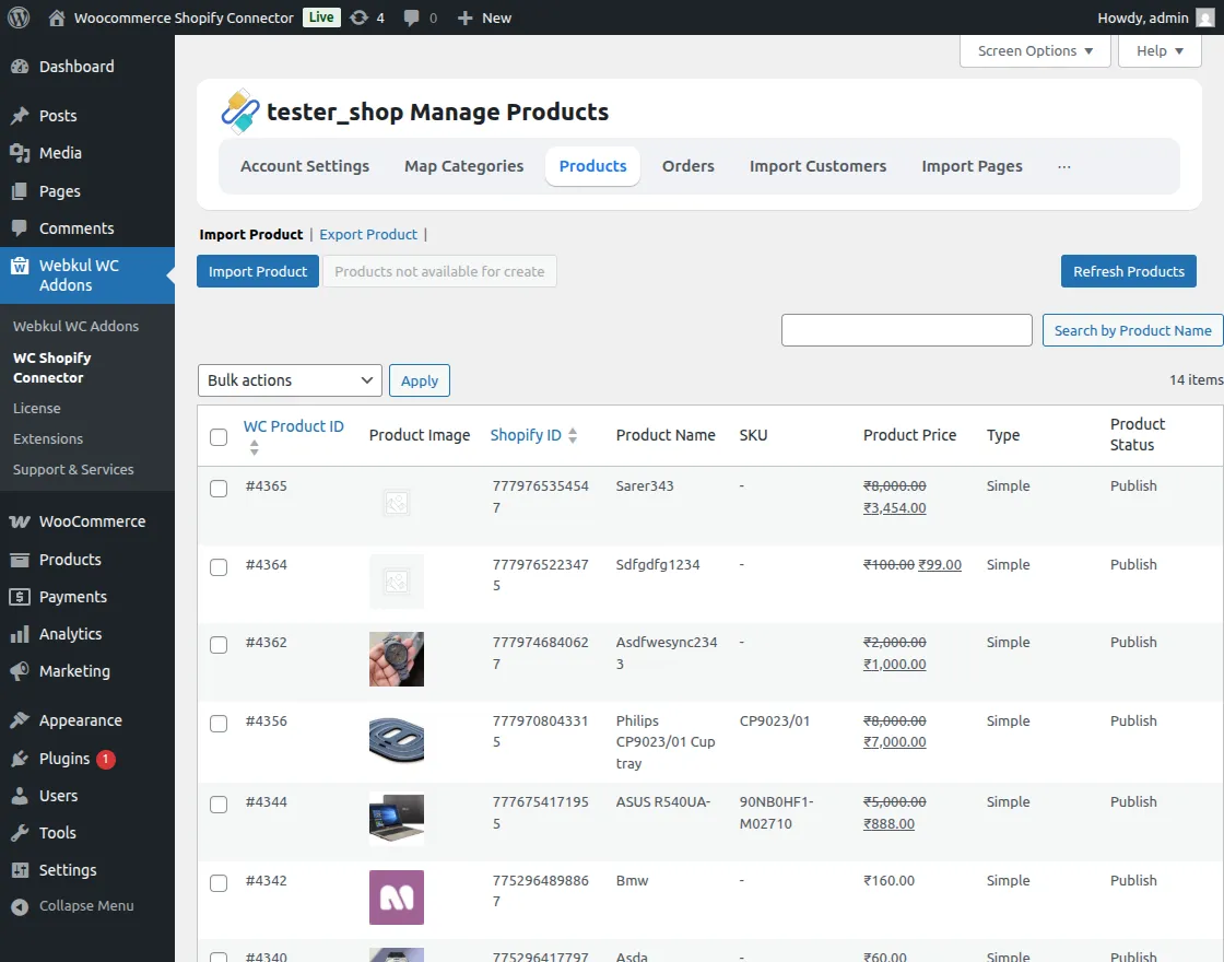 After Importing Products