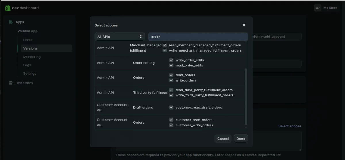 Admin API Access Scopes