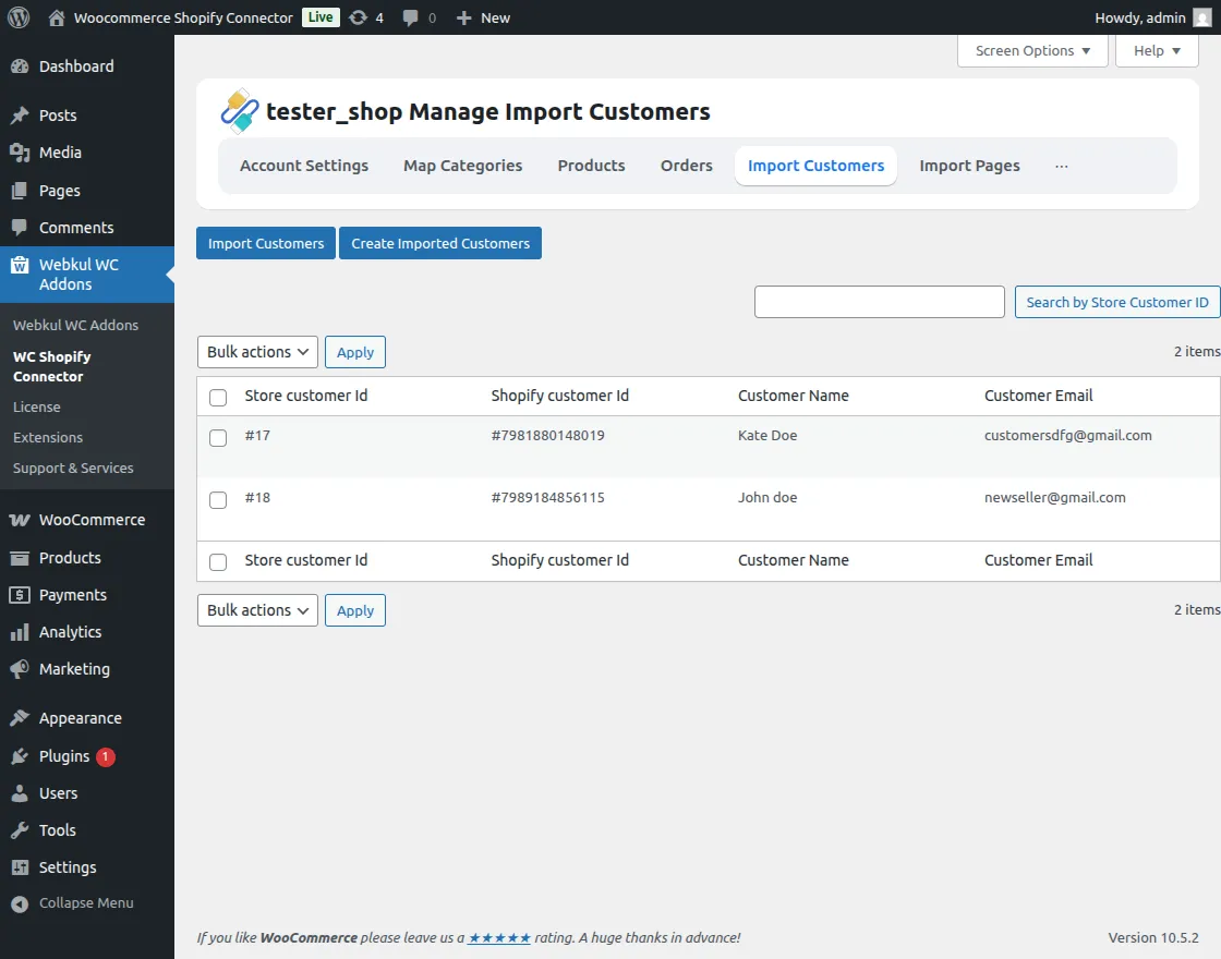 View Imported Customers