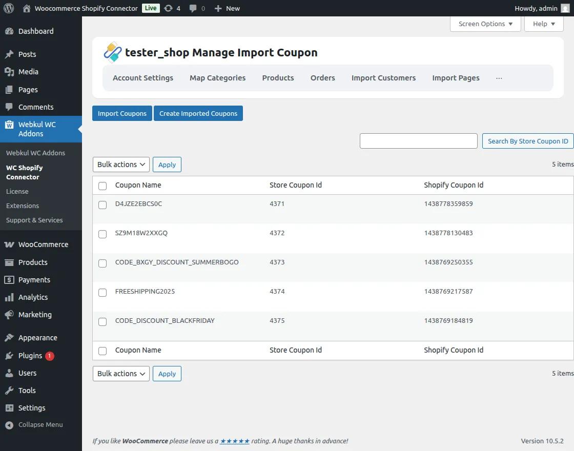 View Importing Coupons