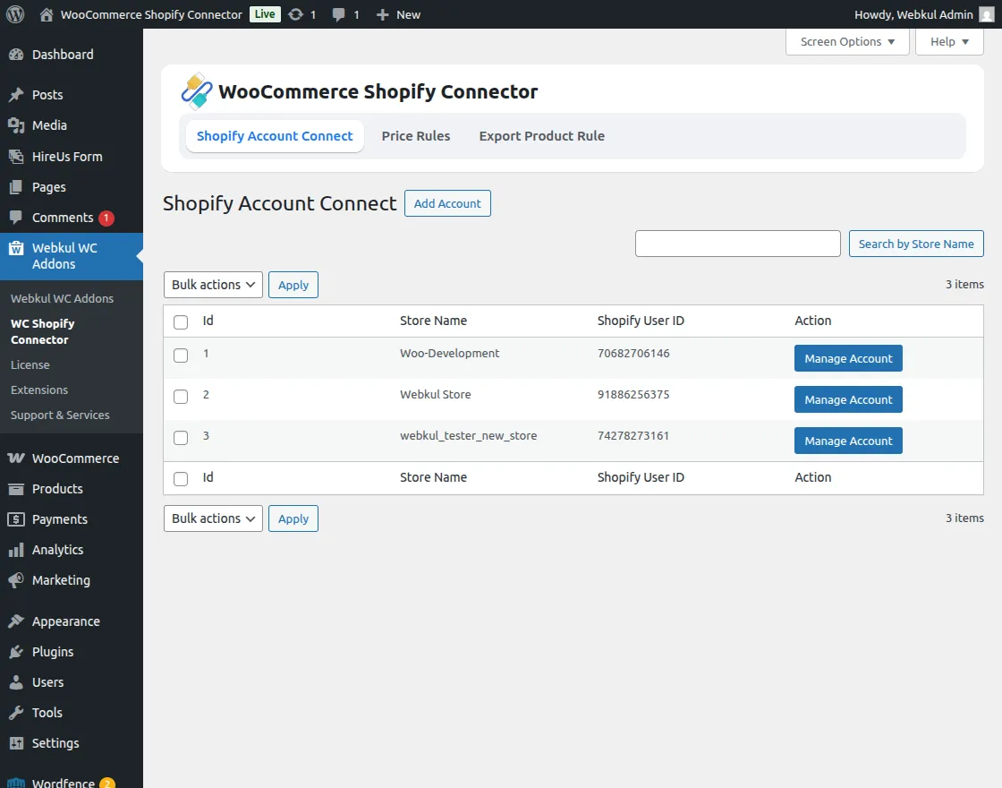 Shopify Account Settings