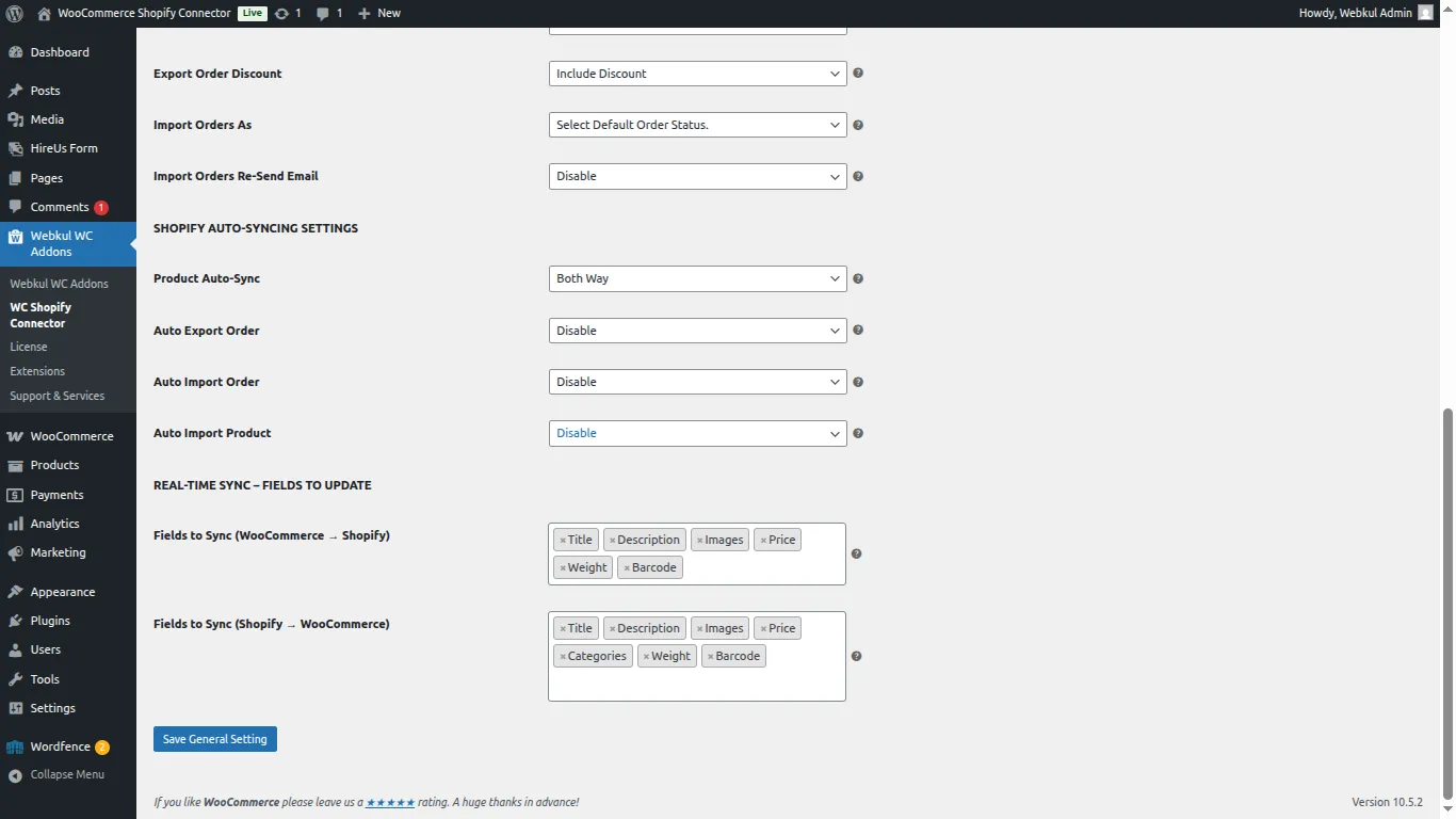 Export Order Settings