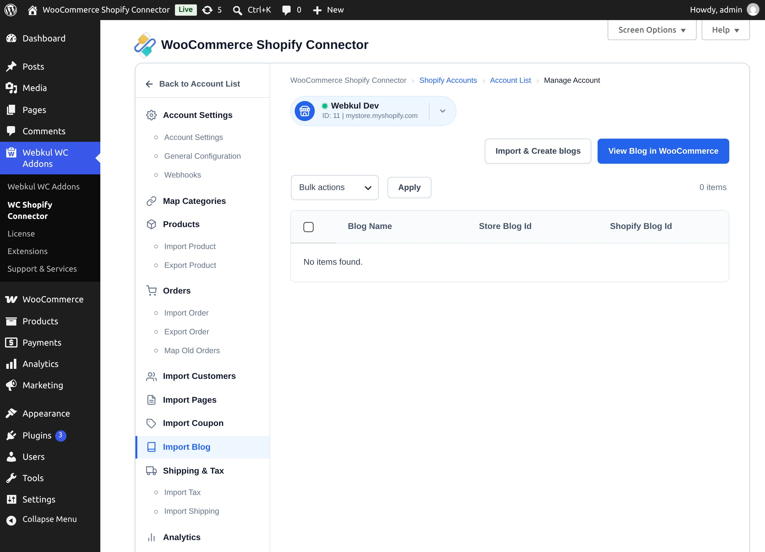 Import Blog tab