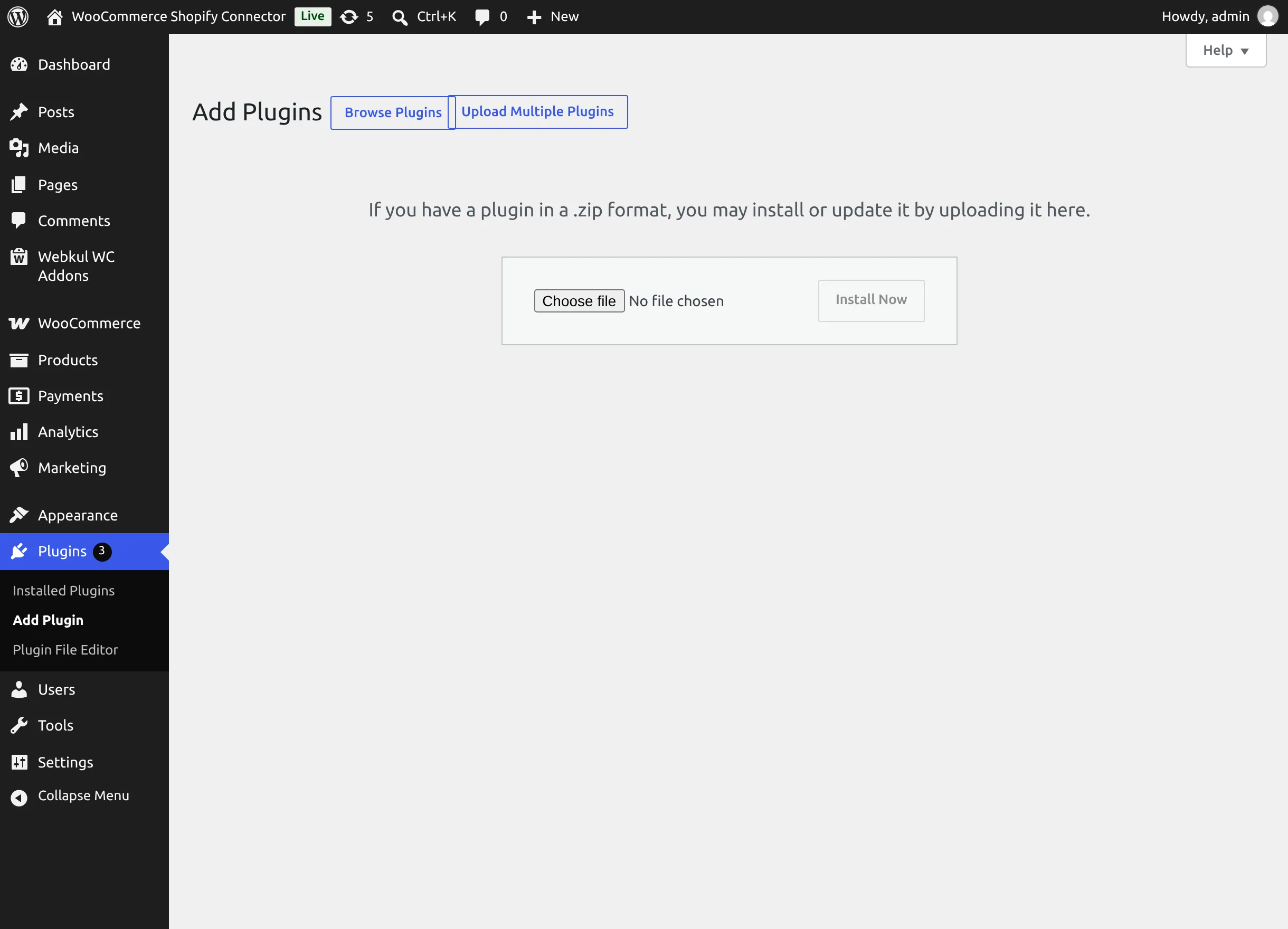 Upload the plugin ZIP