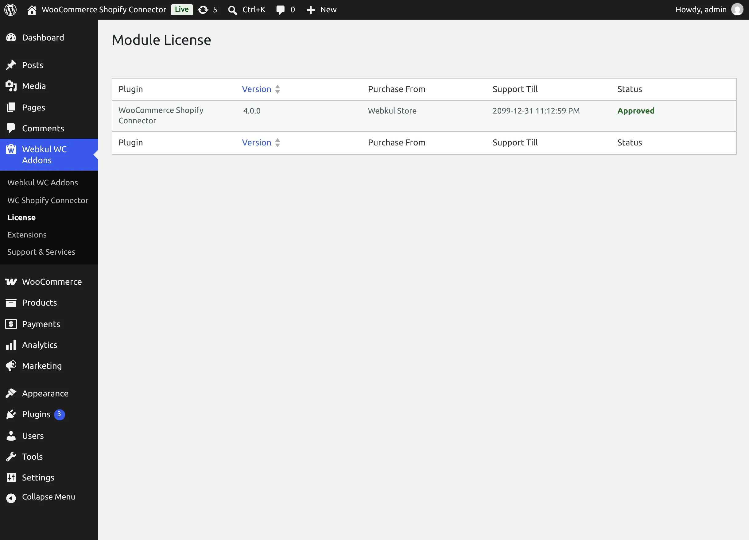 Module License page