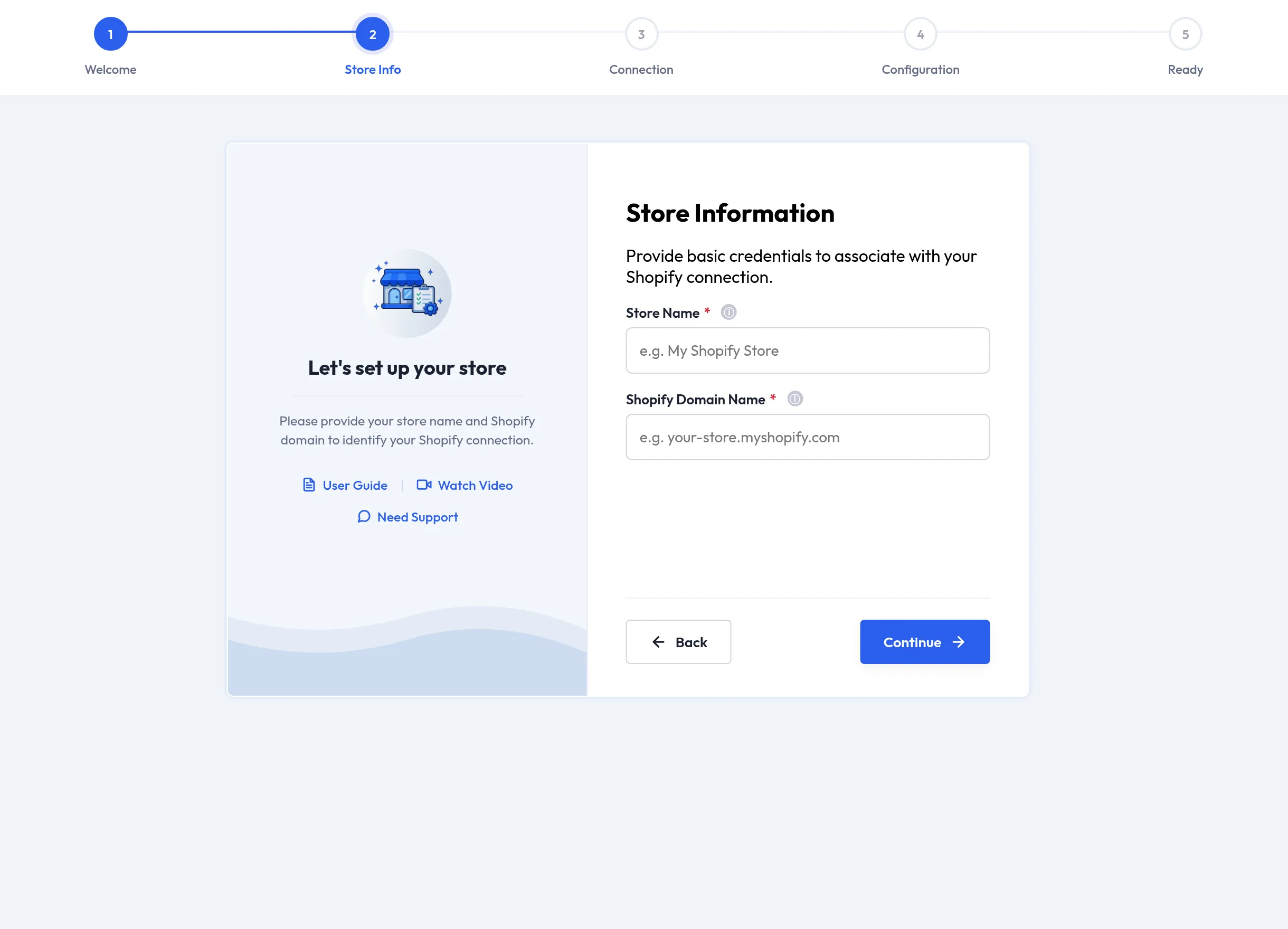 Setup wizard store info step