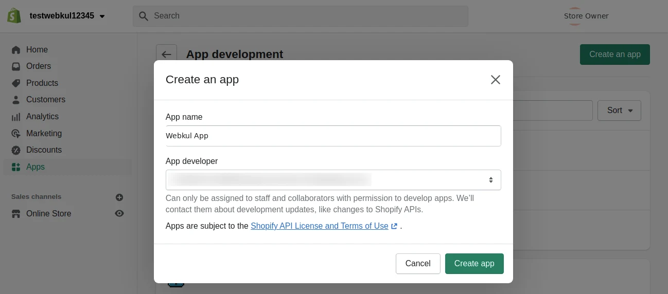 Create an app dialog with the app name filled in