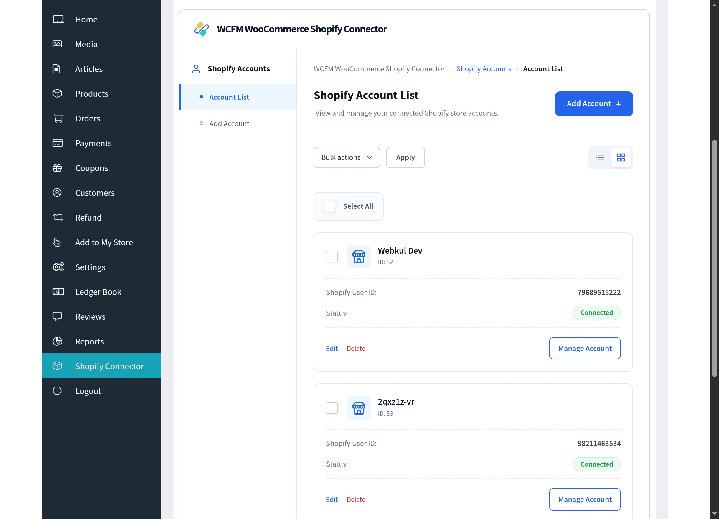 The same accounts in grid view