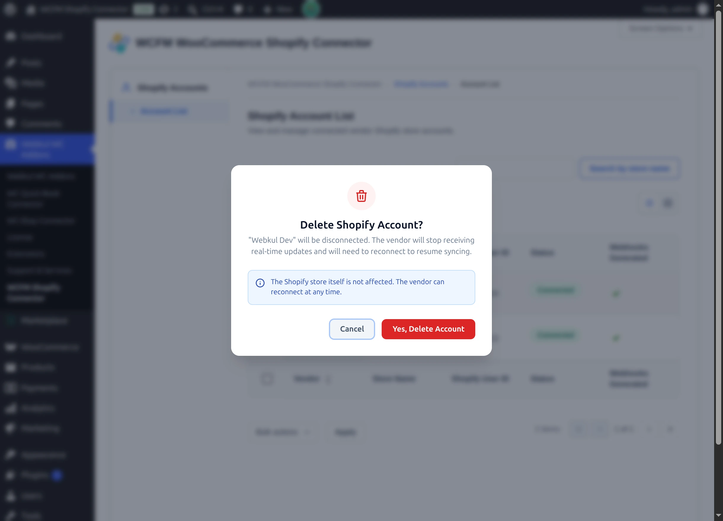 The admin delete confirmation