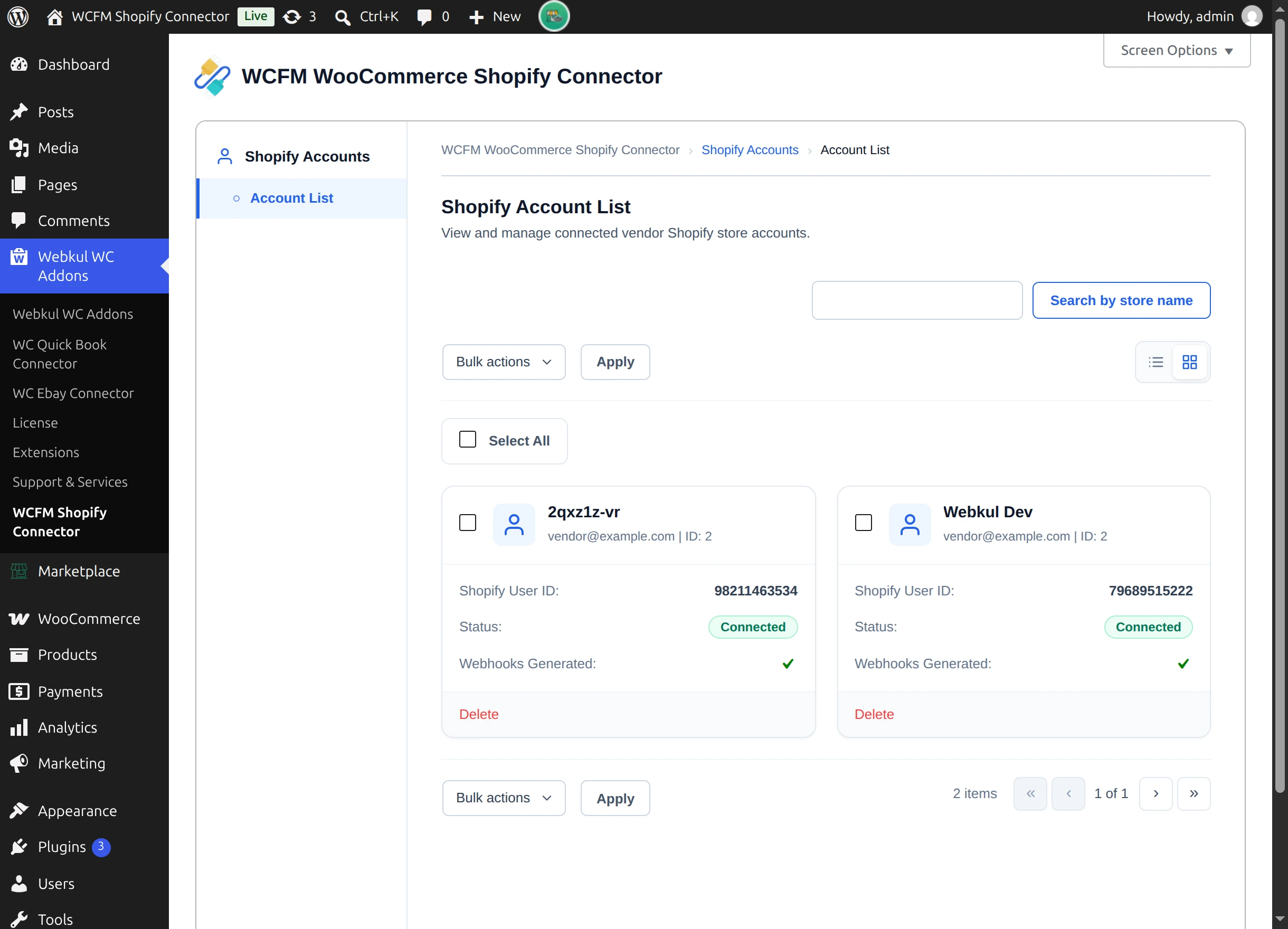 The same accounts in grid view