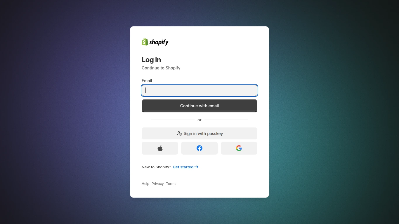 Signing in to the Shopify admin