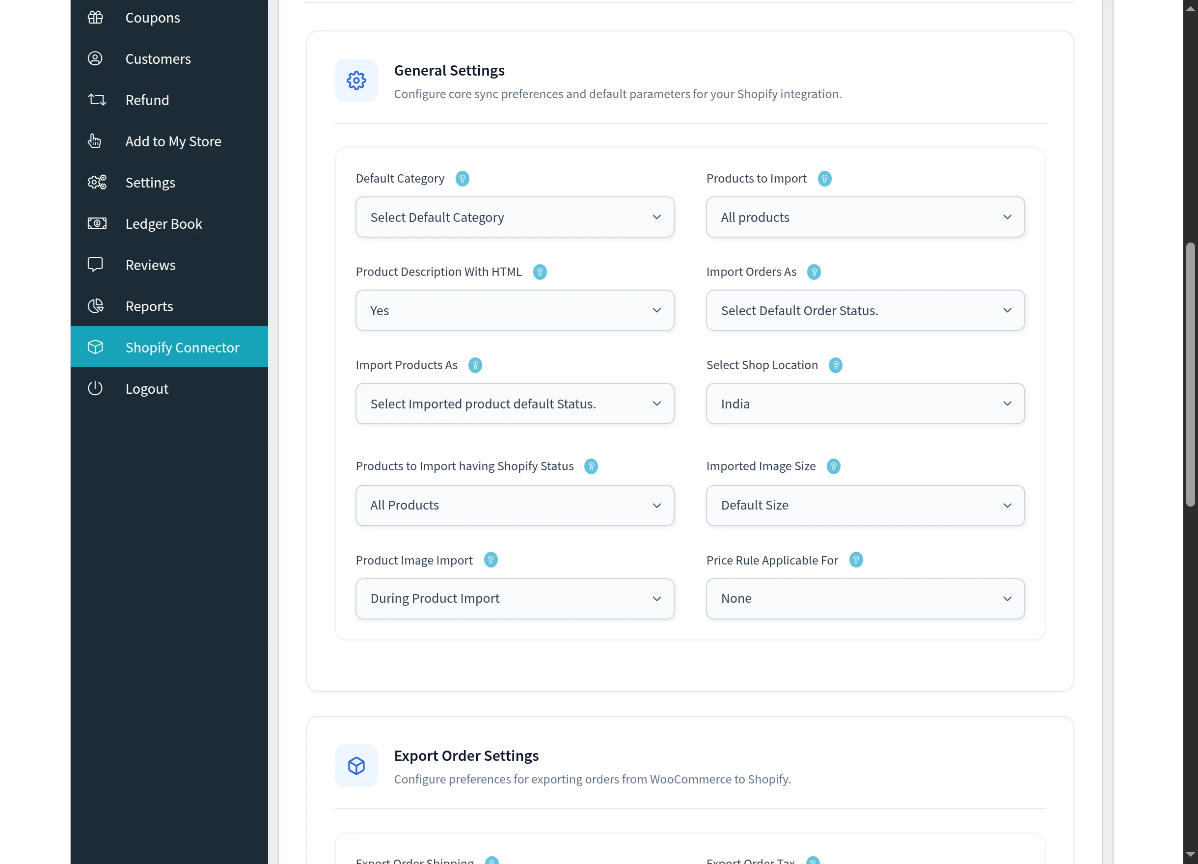 The General Settings section