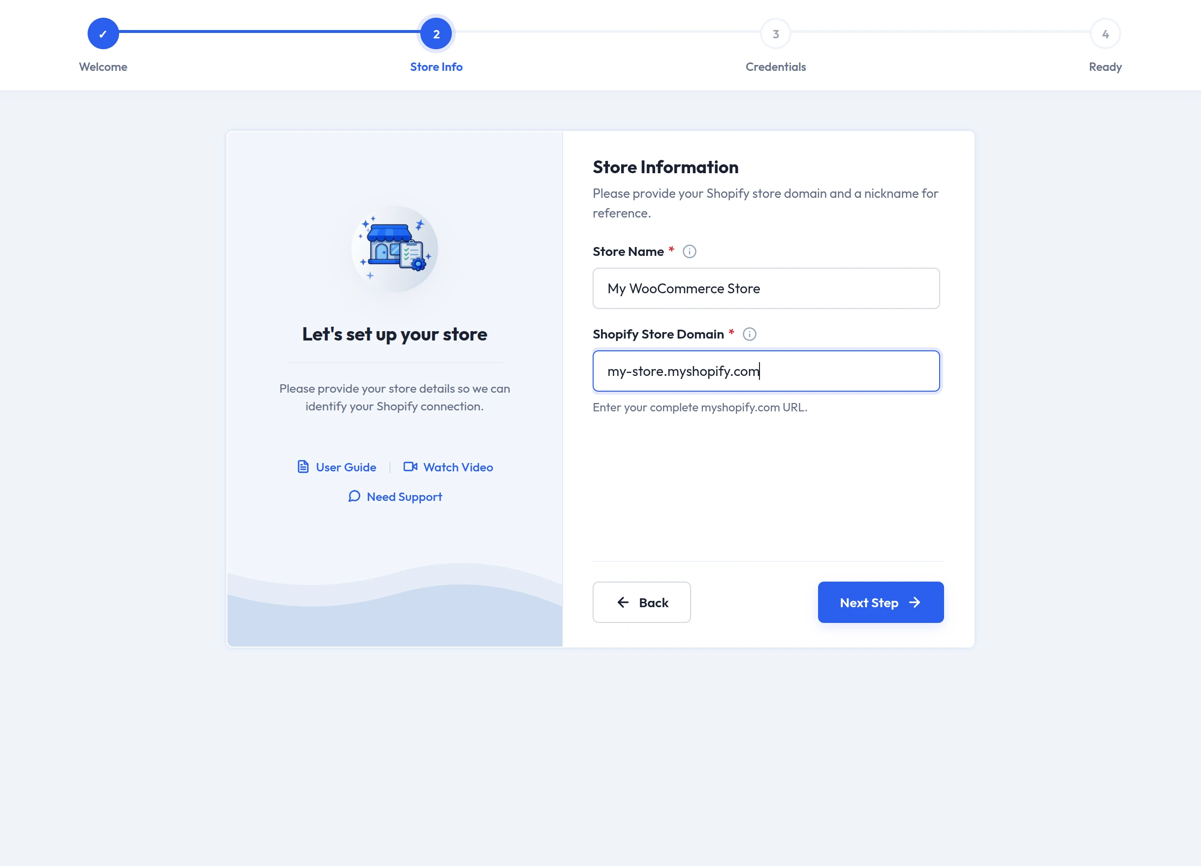 Setup wizard store information step